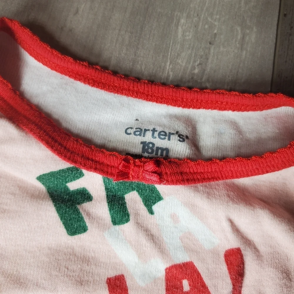 Carter's Toddler Girl Size 18m Pink Christmas Holiday Matching Pajamas Pjs 2pc